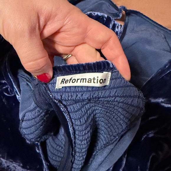Reformation Fortune Dress Plus Size Blue Velvet Open Back Mini Dress Size 16 - Picture 7 of 11